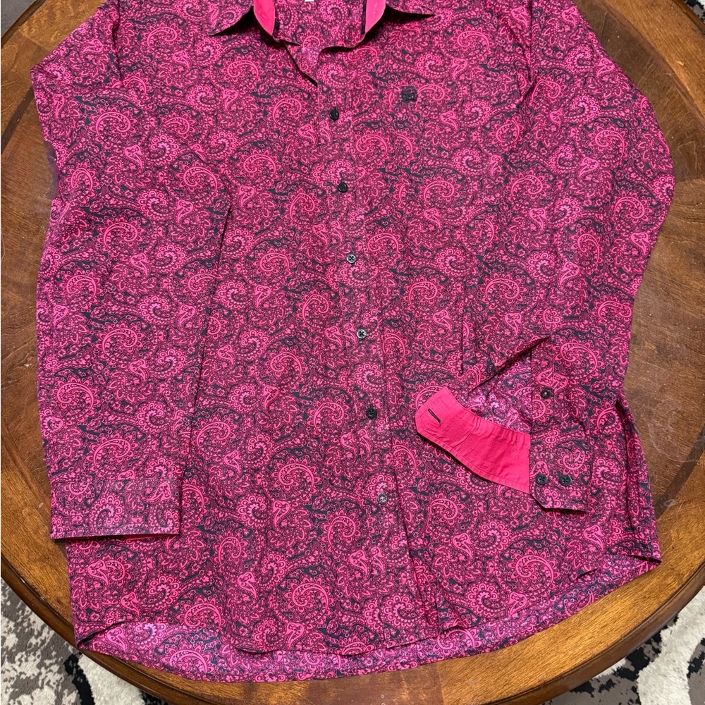 Cinch Pink Casual Button Down Shirt with Floral Print